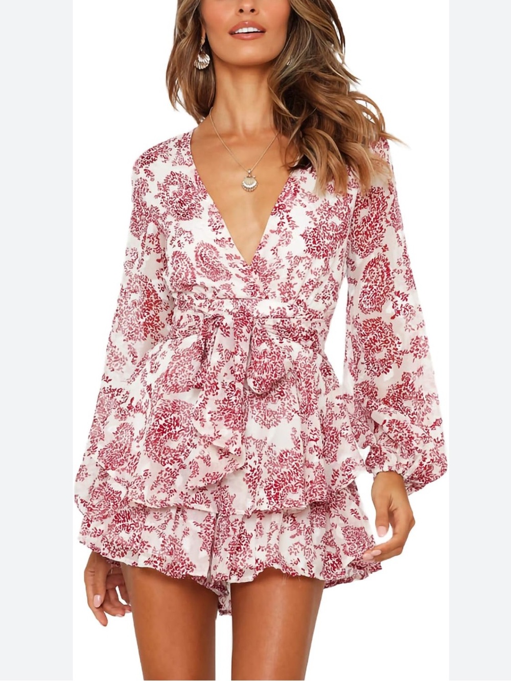 Red/White Floral Romper